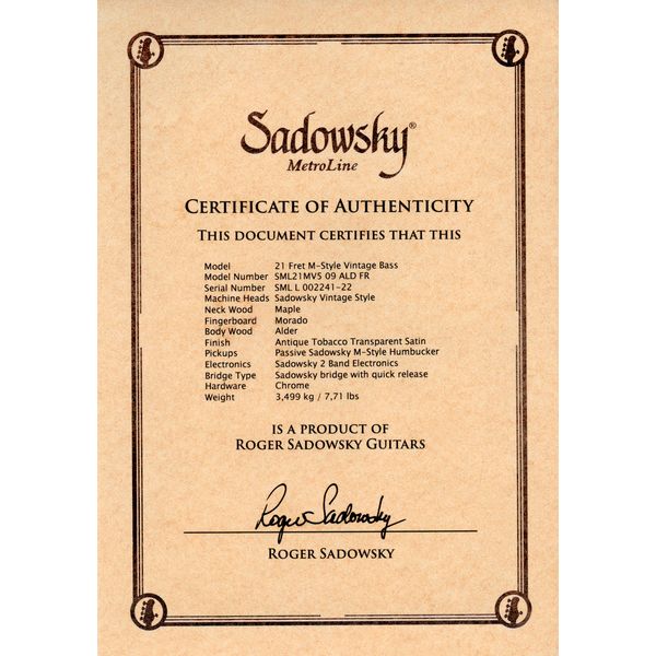 Sadowsky MetroLine Vintage RA AT TS 5